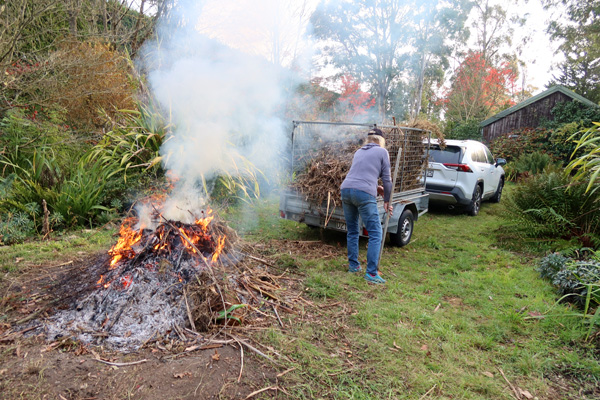  Bonfiring the dry mess. 